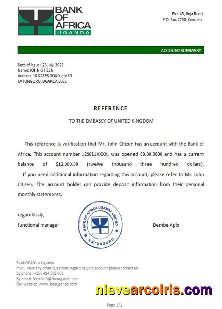 Uganda Bank of Africa reference